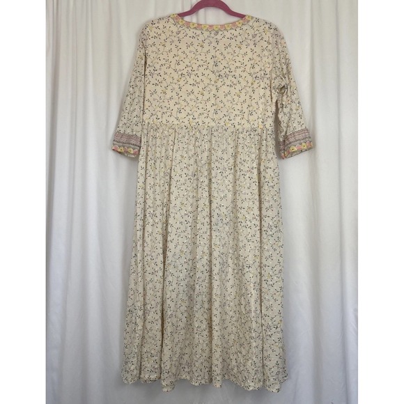 Avaasa Ivory Floral w/metallic A-line Flared Kurta Maxi Dress 3/4 Sleeves Sz L - Picture 4 of 10